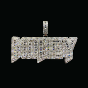 Money Letter Pendant Necklace Silver Plated Cubic Zirconia Pave Setting <b>Rope</b> <b>Chain</b> Unisex Hiphop Style Everyday Wear - Product Image 4