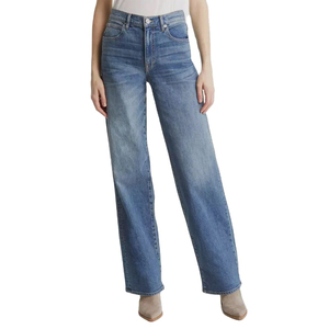 Jeans de Cintura Alta y Pierna Recta para Mujer, Denim Lavado, Largos, Casuales, Azul Sólido, Estilo Primavera - Product Image 1
