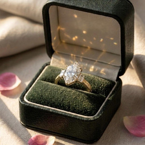 Elegant Dutch Marquise Cut Diamond <b>Ring</b> in Yellow Gold | Side Stone Engagement <b>Ring</b> with Brilliant Sparkle, Timeless Luxury <b>Ring</b> - Product Image 2