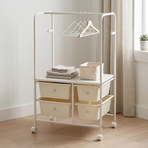 <b>4</b> <b>Drawers</b> Metal Rack <b>Storage</b> Cart with hanging rail for Wardrobe Minimalist Design Standing Type Multifunctional - Product Image 1