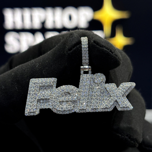 จี้สร้อยคอจี้ชื่อฮิปฮอปเป็นประกาย Felix 925เงินสเตอร์ลิง VVS Moissanite น้ำแข็งบล็อกตัวอักษรฮิปฮอปโรเดียม/กุหลาบทองที่มีเสน่ห์ตามสั่ง - Product Image 1