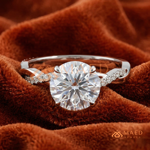 925 Sterling <b>Silver</b> Round Cut Moissanite/Diamond Engagement <b>Ring</b> for Women, Twisted Pave Diamond Band <b>Solitaire</b> <b>Ring</b> - Product Image 1