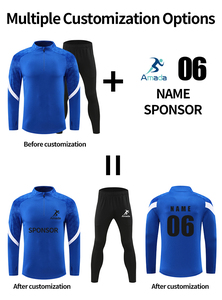Ensemble de survêtement d'entraînement pour le jogging, le fitness, la course à pied, le football, avec logo personnalisé, respirant, en polyester/coton léger, fermeture éclair - Product Image 2