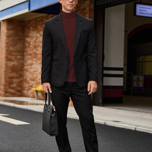 Pull côtelé à col roulé pour homme, manches longues, coupe extensible, mode estivale, vêtements pour homme, doux, respirant, tenue quotidienne - Product Image 5