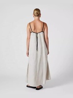 Conception simple licou femmes col décontracté robes mi-longues fronde sans manches femmes coton lin dames longue robe