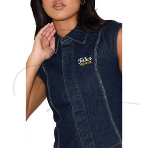 Nouveau style – Haut court en jean pour femme, formel, respirant, à manches courtes, couleur unie, taille personnalisable – Tellus Apparel – Collection Automne - Product Image 3