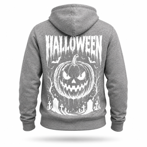 Premium Halloween Full <b>Zip</b> <b>Hooded</b> Jacket Custom Logo Available Soft Fleece Hoodie with Horror Skull Pumpkin Graphic Print Logo - Product Image 3