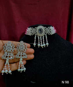 Ensemble de bijoux de mariée en diamant américain classique Collier et boucles d'oreilles en deux pièces pour mariage Style classique à la mode - Product Image 1