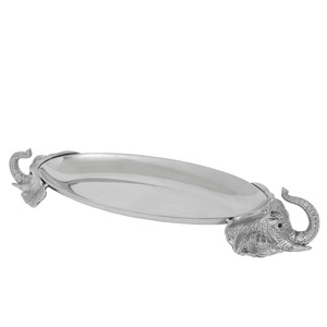 Oval Metal Serving Tray With <b>Elephant</b> Handles Polished Novelty Design Durable Plate For <b>Gifting</b> Purpose And vanity Use - Product Image 3