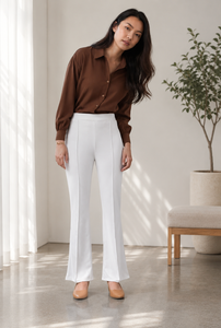 Pantalones de Mujer de Cintura Alta, Corte Recto, Color Blanco, Estilo Minimalista, de Algodón, para Negocios, Largos, de Color Sólido, Corte Regular, Estilo Primavera - Product Image 4