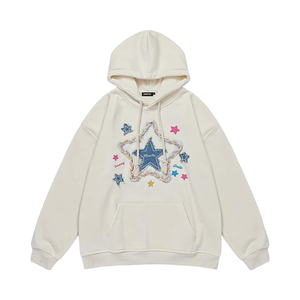 Sweat à capuche surdimensionné personnalisé pour hommes Vintage Denim Star Applique Broderie Design graphique d'hiver-Fabricant Exportateur - Product Image 1