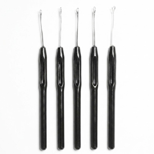 Wholesale Hair Extension Pulling <b>Needle</b> Black Handle Wire Loop <b>Threader</b> Latch Hook Set For Micro Ring Installation - Product Image 1