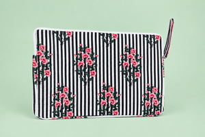 Floral Striped Fashion Women Tote <b>Bag</b> Zipper Shoulder Handbag Soft <b>Fabric</b> Multi-functional Shopping <b>Bag</b> for Daily Use - Product Image 2