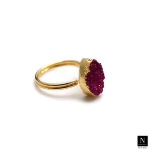 Druzy Gemstone Pears Shape 14x10 MM Electroplated Gold Adjustable <b>Ring</b> Wholesale Price - Product Image 3