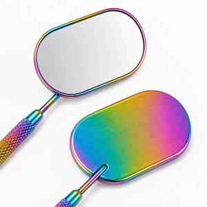 Miroirs de maquillage portables colorés avec poignées texturées, forme ovale, plusieurs couleurs, outils de beauté portables - Product Image 2