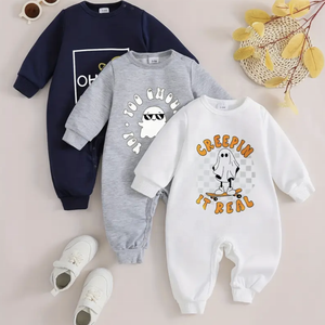 Pijama de bebé con cremallera de manga larga Casual estampado polar invierno mono letra impresa ropa de salida para bebé de 0 a 3 meses - Product Image 2