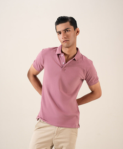 เสื้อโปโลผู้ชายทรงปกติ สีชมพู ผ้าปิเก้ แขนสั้น สีพื้น ผ้าถักลำลอง - Product Image 2