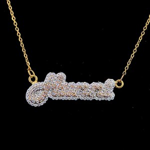 Pendentif personnalisé en argent 925 bicolore avec lettre cursive en moissanite VVS, bijoux de luxe hip hop rock pour hommes - Product Image 1
