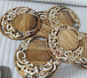 Bandeja redonda de madera para servir de estilo árabe superventas, Para Boda y Ramadán Incrustaciones de nácar, bandeja para servir Chocolate, regalo - Product Image 4