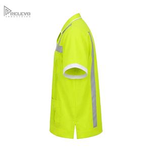 Vêtements de travail industriels personnalisés, chemise de sécurité cubaine à manches courtes, légère, en polycoton, 4 poches à rabat, bande réfléchissante argentée, pour les ouvriers du bâtiment - Product Image 4
