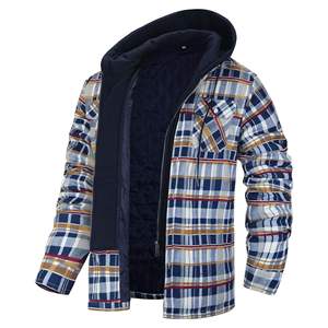 Custom Your Brand Casual Fashion High Quality Winter Hooded <b>Checkered</b> Zipper <b>Jacket</b> <b>Men's</b> Standard Thickness OEM - Product Image 5