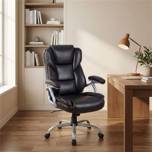 Silla de Oficina Ejecutiva Ergonómica Marrón, Certificada por BIFMA, Respaldo Contorneado de PU, Giratoria, Altura Ajustable, Reclinable, para Oficina en Casa - Product Image 3