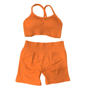 Conjunto de Yoga de Alta Calidad para Mujer - Sujetador sin Costuras y sin Espalda, Pantalones Cortos Estampados, para Entrenamiento de Resistencia, Pilates, Gimnasio, 2 Piezas - Product Image 5