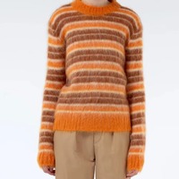 Pull en mohair pour femme de qualité supérieure, col rond, manches longues, rayé, doux, tricoté à la main, automne-hiver
