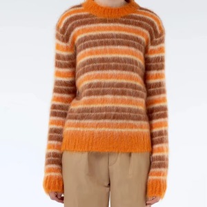 Pull en mohair pour femme de qualité supérieure, col rond, manches longues, rayé, doux, tricoté à la main, automne-hiver - Product Image 1