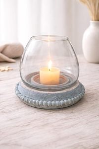 Modern Glass <b>Hurricane</b> Candle Holder with Wooden Beaded Base Decorative Tabletop Candle <b>Lantern</b> Home Decor - Product Image 1