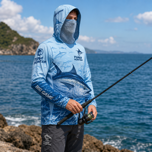 Chemises de pêche personnalisées pour hommes à manches longues, respirantes, à séchage rapide, sublimées, protection UV UPF 50, avec capuche - Product Image 1