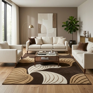 Tapis rectangulaire moderne à motif abstrait de feuilles, tissé à poils coupés et tuftés, avec envers antidérapant en latex, pour salon - Product Image 2