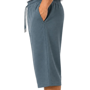 Mens Long Bermuda Sweat <b>Shorts</b> Elastic Waist Drawstring Side Pockets <b>Wide</b> <b>Leg</b> Relaxed Fit Open Hem Custom Wholesale OEM Supplier - Product Image 1