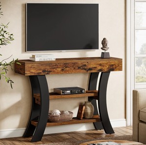 Mesa Consola Rústica de Madera con Base de Metal y Estante de Almacenamiento para Entrada o Sala de Estar - Product Image 4