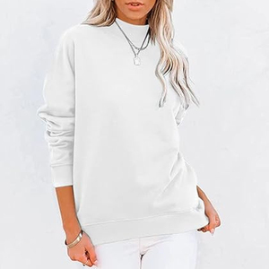 Women's Casual Cotton Fleece Top Oversized Hoodie Long Sleeves Pullover Sweatshirt for Winter Autumn Plain Dyed Mock Neck - Product Image 2