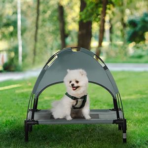 Lettino per Cani da Esterno da 24 Pollici con Tettoia Parasole Protetta dai Raggi UV, Letto Rialzato Grigio per Animali Domestici da Campeggio con Tettoia Rimovibile - Product Image 2