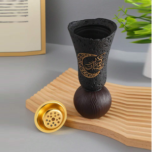 Ensemble de brûleurs d'encens en bois charmants avec bases sphériques, dessus évasés élégants et motifs de calligraphie en forme de croissant de lune doré - Product Image 3