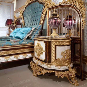 Ensemble de chambre à coucher de luxe de style baroque royal européen capitonné, avec armoire et table de chevet sculptées à la main en acajou, meubles anciens pour la maison - Product Image 6