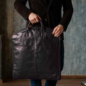 Sac de transport pour vêtements en cuir véritable fait main, robuste avec fermeture éclair, idéal pour costumes, décontracté, simple, pour voyage et affaires - Product Image 3
