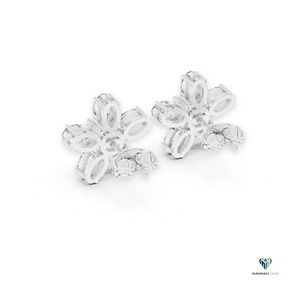Boucles d'oreilles en or blanc 2,31 carats avec diamants ovales et ronds cultivés en laboratoire, motif floral, en or massif 14 carats - Product Image 3