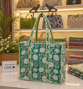 Le Souvenirs Green Floral Printed <b>Canvas</b> <b>Tote</b> Bag Insulated Shopping Bag Fashion Style Lightweight Zipper Closure All Seasons - Product Image 3