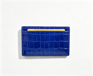 [Top Ranking] Castello Cowhide Croco Embossed Leather <b>Slim</b> <b>Card</b> Case <b>Holder</b> Wallet Open Polyester Black Navy Red Green - Product Image 5