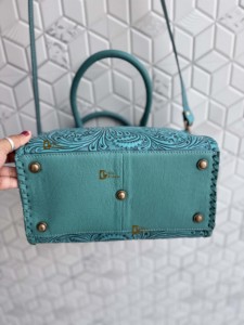 Bolso de Mano de Cuero Tallado a Mano, Estilo Bohemio Gitano, Hecho a Mano, Color Turquesa Occidental, Elegante, para Uso Diario de Mujeres - Product Image 5
