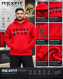 เสื้อฮู้ดดี้สีแดงสำหรับผู้ชาย พิมพ์ลายตัวเลขโรมันด้านหน้าและด้านหลัง ผ้าฟลีซหนานุ่ม สไตล์สตรีทแวร์ เสื้อสเวตเชิ้ต รับผลิตตามแบบ OEM ขายส่งเสื้อผ้า - Product Image 3