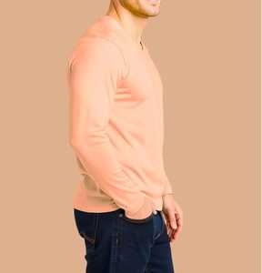 Camiseta de Manga Larga para Hombre, Color Beige, Cuello Redondo, Tejido Sólido, Corte Regular, Estilo Casual - Product Image 2