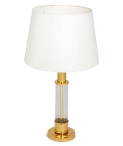 Modern Brass Table <b>Lamp</b> with White Fabric Drum Shade <b>Warm</b> Light Residential Use - Product Image 2