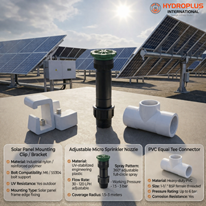 hydroplus international rooftop solar cleaning sprinkler nozzle riser 1/2 inch tee connector clamp panel frame holder <b>set</b> - Product Image 2