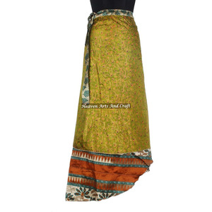 Compre en Línea Falda Larga Envolvente Tradicional de Dos Capas Reversible de Seda Sari, Faldas Largas Envolventes Mágicas, Prenda de Cobertura Vintage - Product Image 6