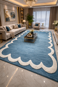 Alfombra azul hecha a mano inspirada en la naturaleza, alfombra de lujo de color sólido estilo Plan Eige, ecológica para sala de estar y habitación infantil. - Product Image 3