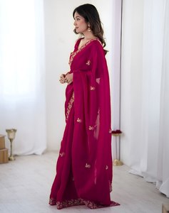 Sari Moderno para Mujer, Modelo Fandy Sartin, Suave, con Lentejuelas Bordadas, de Secado Rápido, para Bodas y Fiestas, Todas las Temporadas - Product Image 4